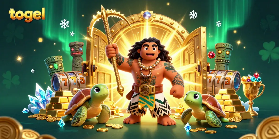 Engage with thrilling togel gameplay, featuring a Polynesian demigod and treasures in a rich casino ambiance.
