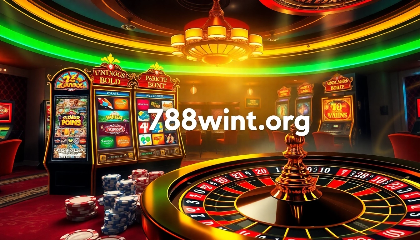 Experience the thrill of winning at 78wintl.org with vibrant slot machines and poker chips.
