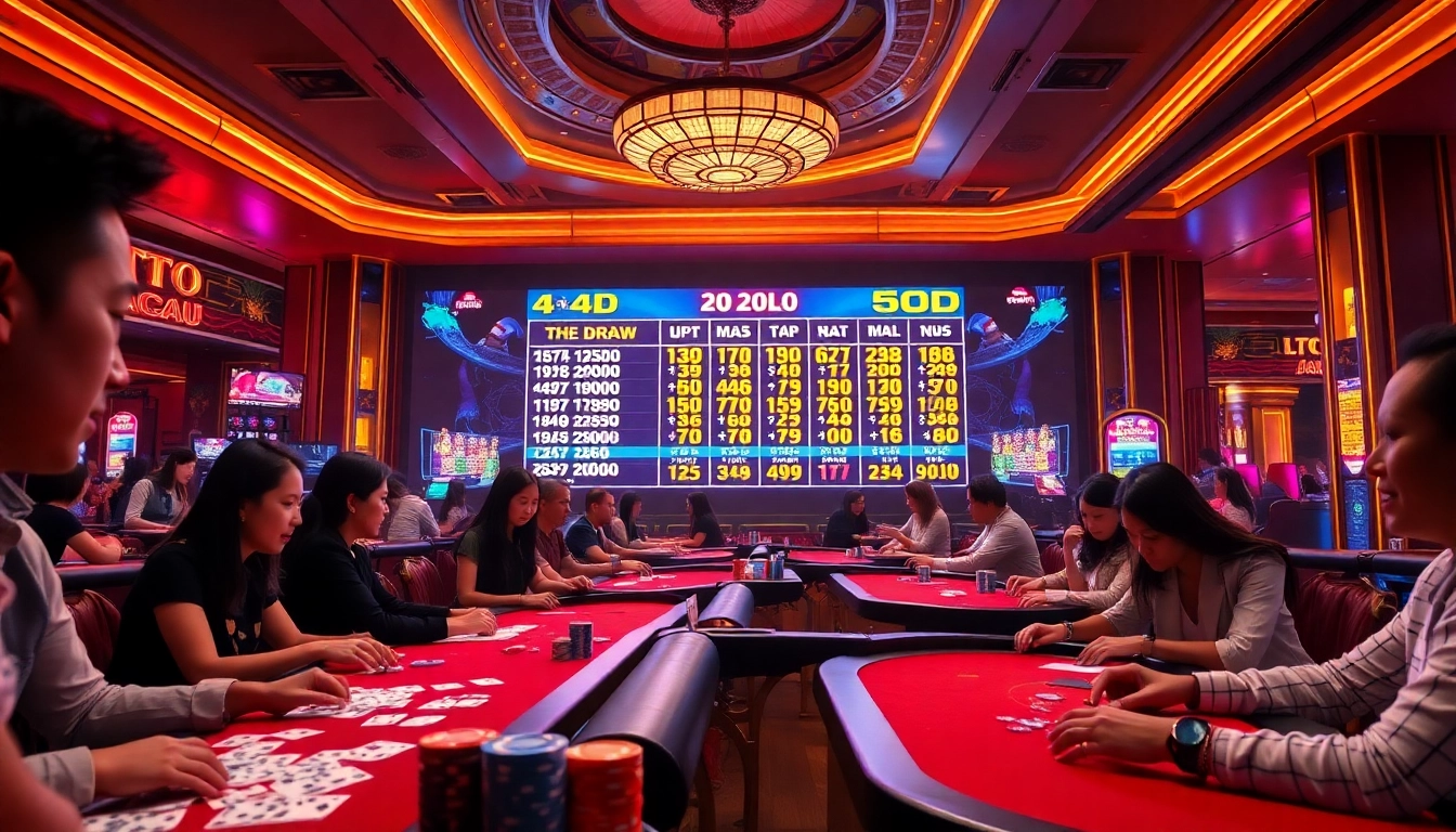 Experience the excitement of Live Toto Macau with players at casino tables waiting for real-time draw results.