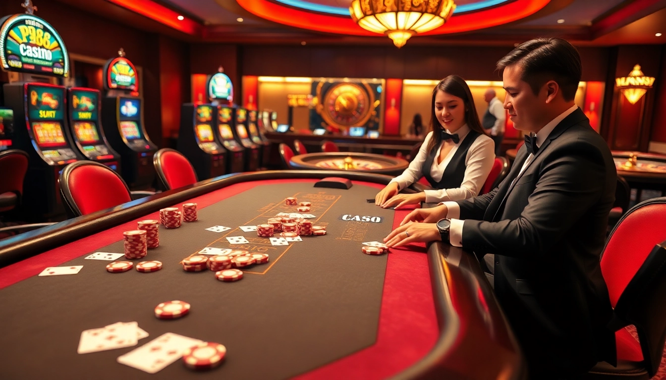 Players enjoying a professional casino experience at KP88, engaging in high-stakes poker and blackjack.
