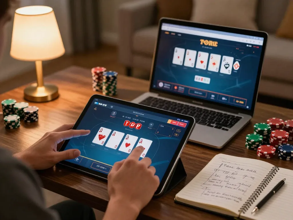 Engaging in online poker using the u8888 tablet for strategic play at home.