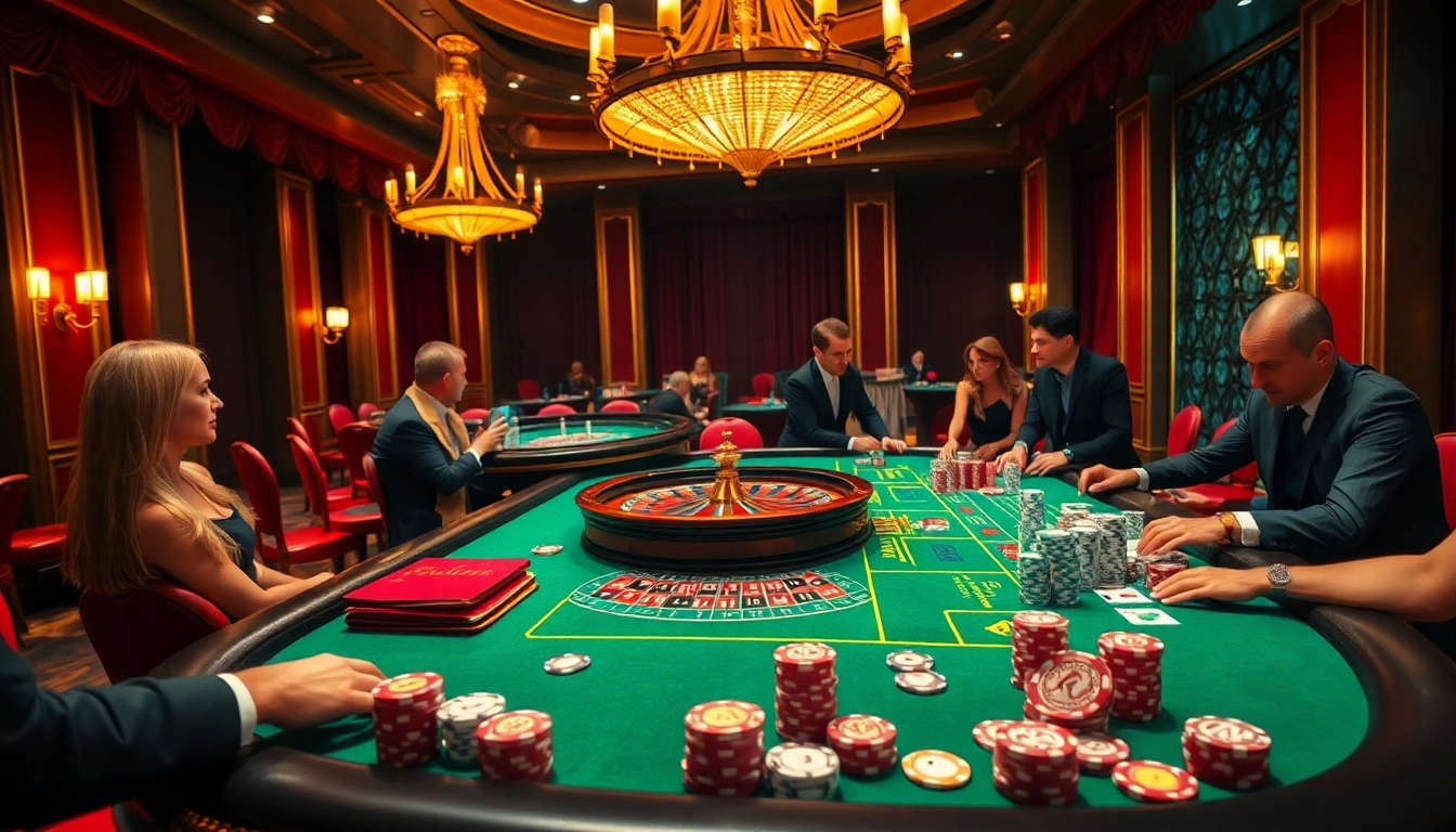 J88 casino scene showcasing gamblers engaged at a roulette table, with chips and excitement.