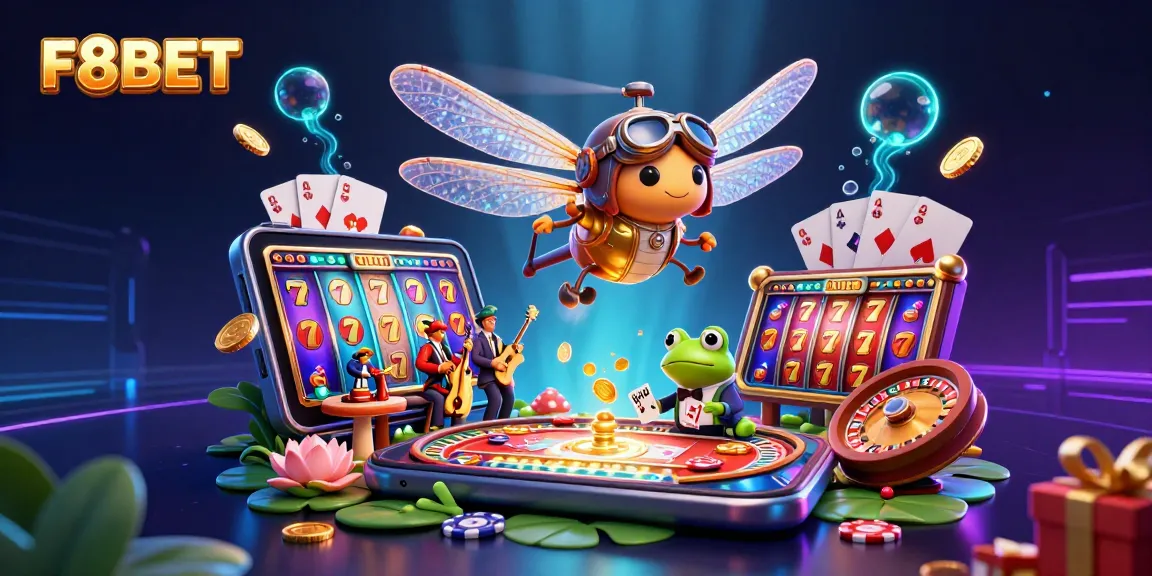 Experience F8BET with a vibrant 3D casino scene featuring characters in action, showcasing exciting gambling elements.