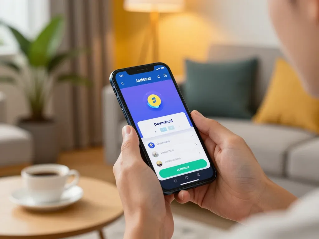 Installing the Jeetbuzz Download App on a smartphone in a cozy home setting