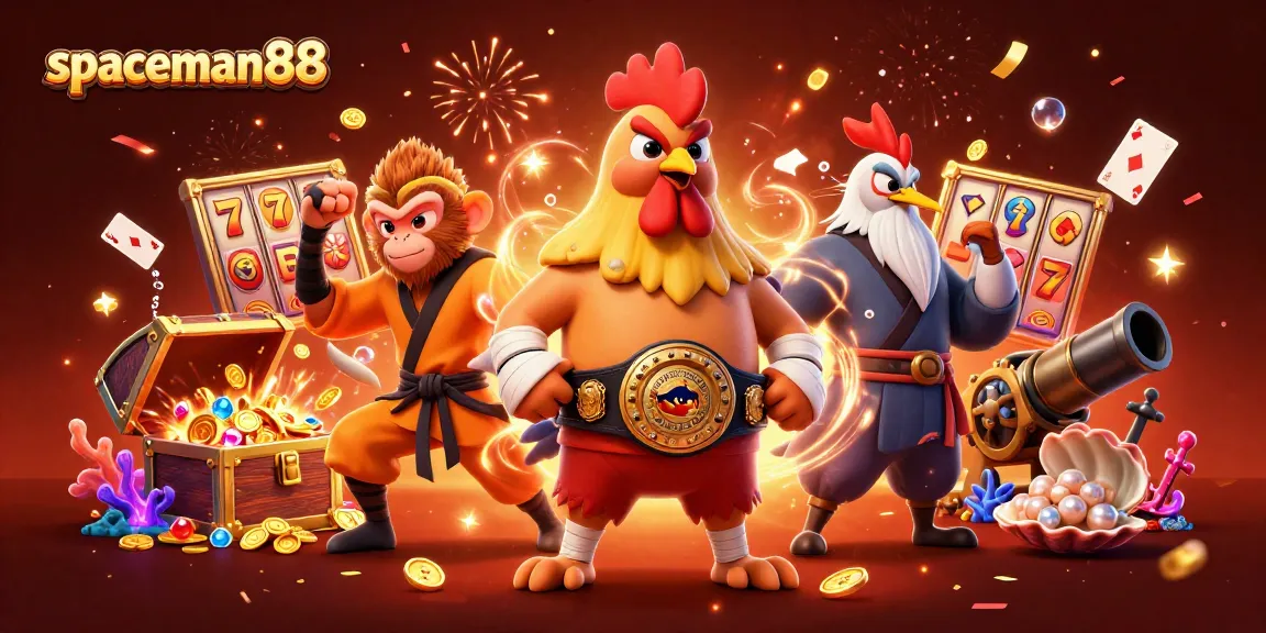 Experience winnings with Spaceman88 in a vibrant casino scene featuring classic slot elements.