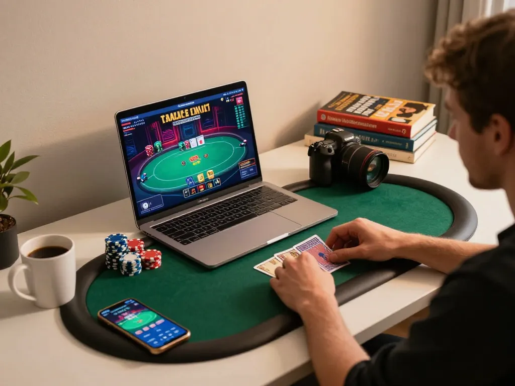 KONG 88 online player banking strategies with vibrant poker game interface on laptop.