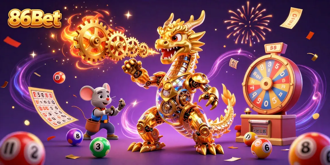 Bet and win exciting jackpots with 86Bet's vibrant casino-themed illustration featuring magical elements.