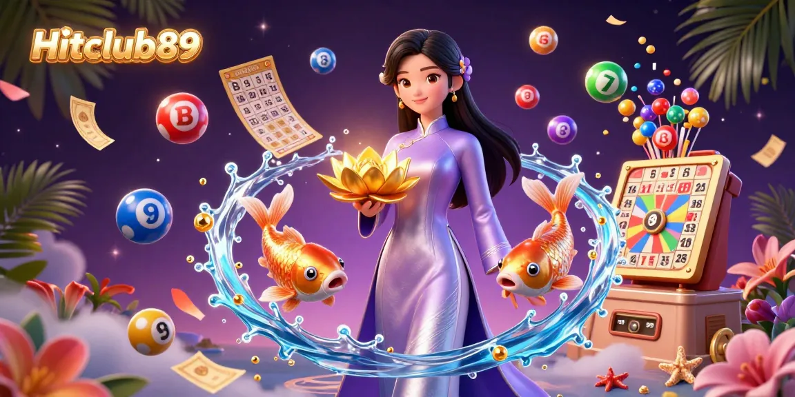 Engaging Hitclub89 illustration of an Asian woman in a traditional garment and vibrant casino elements.