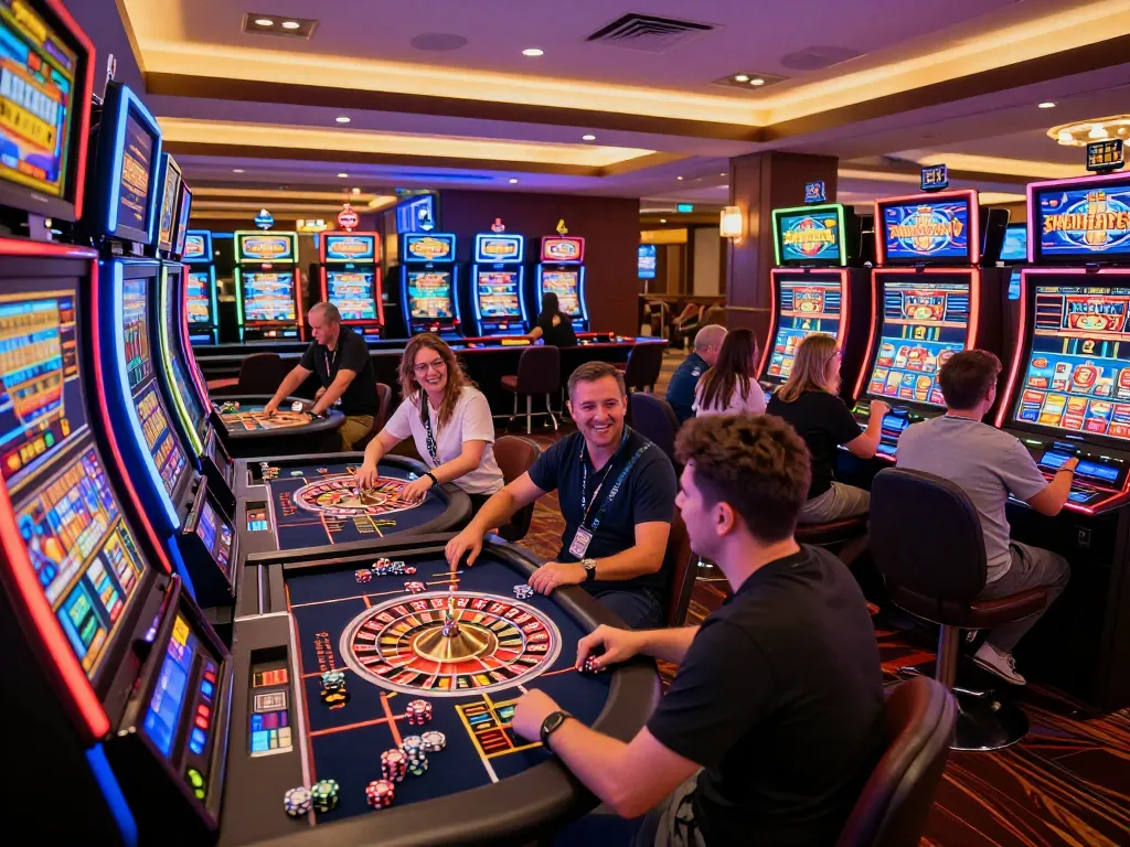 Players enjoying exciting slot games at ytr88 casino with vibrant atmosphere and premium gaming experience