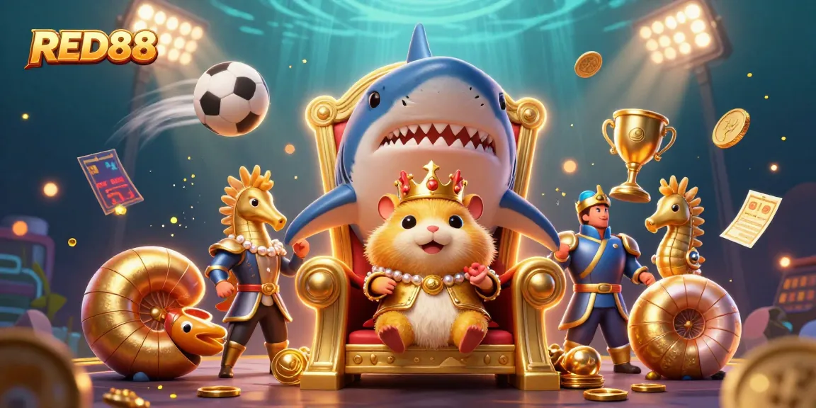Experience thrilling gameplay at RED88 Casino with a fierce golden hamster king and dynamic sports elements.