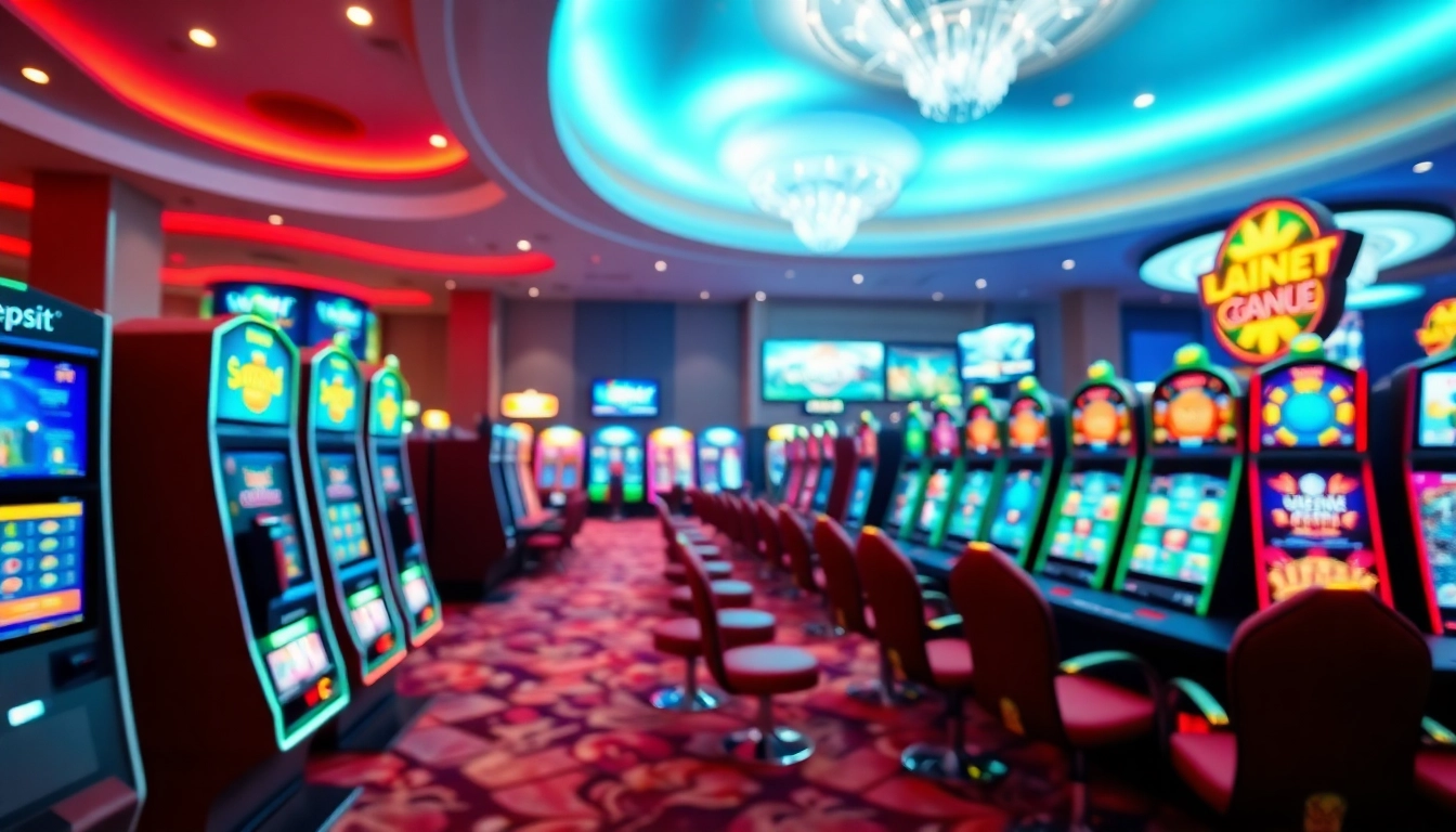 Engaging scene of a Touch n Go casino deposit area with colorful gaming tables and vibrant ambiance.