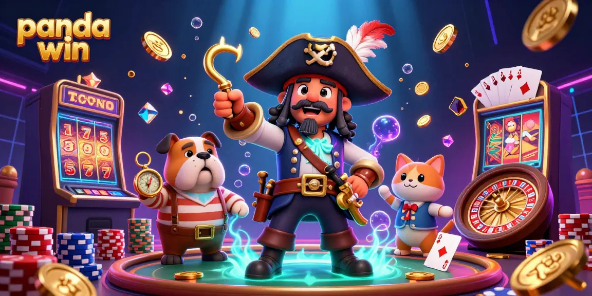 Panda win menangkap kegembiraan memutar gulungan slot dengan elemen kasino yang vibrant dalam sebuah adegan kaya dan animasi.