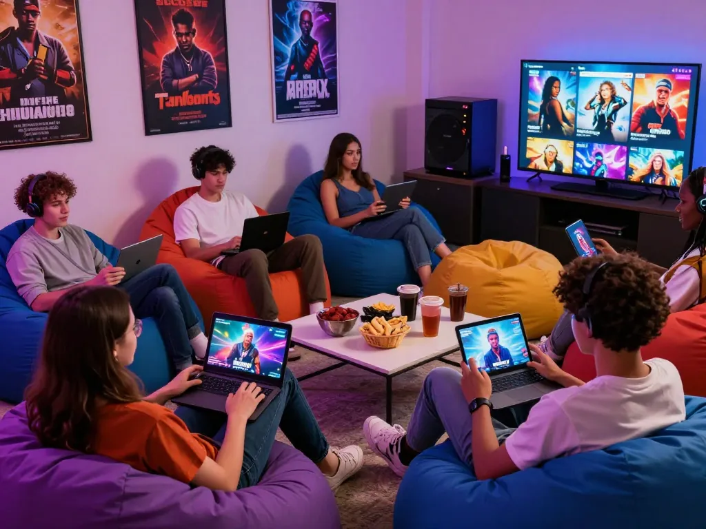 Engaging group enjoying porngames in a vibrant gaming lounge.