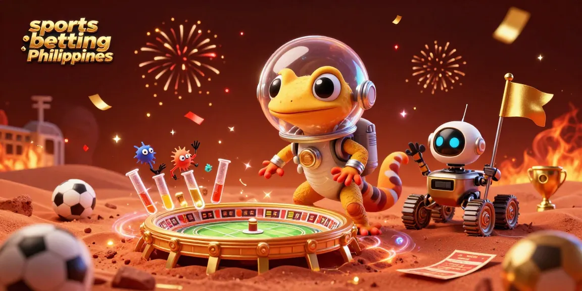 Experience thrilling action in sports betting Philippines with a Martian gecko uncovering a golden arena.