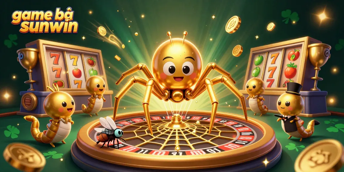 Bet with game bài sunwin in a vibrant 3D illustration featuring a golden spider and exciting casino elements.