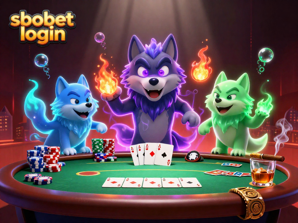 Experience sbobet login with thrilling poker action amidst vibrant casino illustrations.