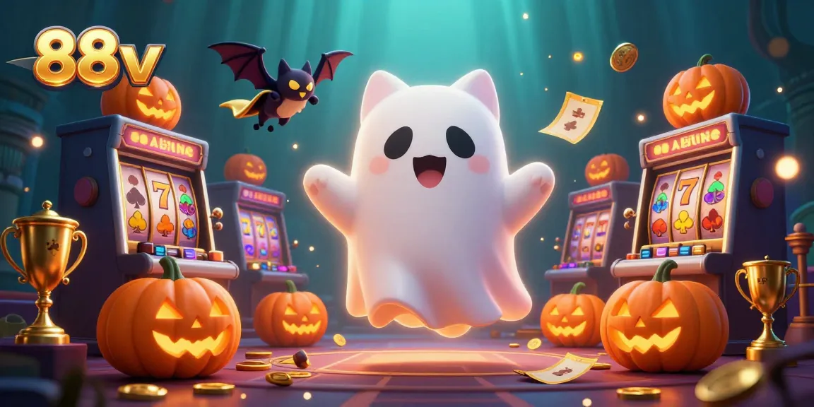 Experience thrilling wins at 88vv with a playful ghost cat and spooky casino elements.