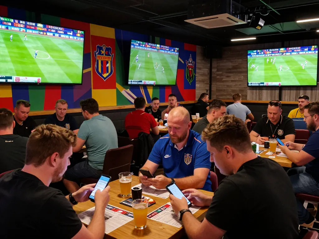 Soi Kèo players placing bets while enjoying a live sports match atmosphere in a lively venue