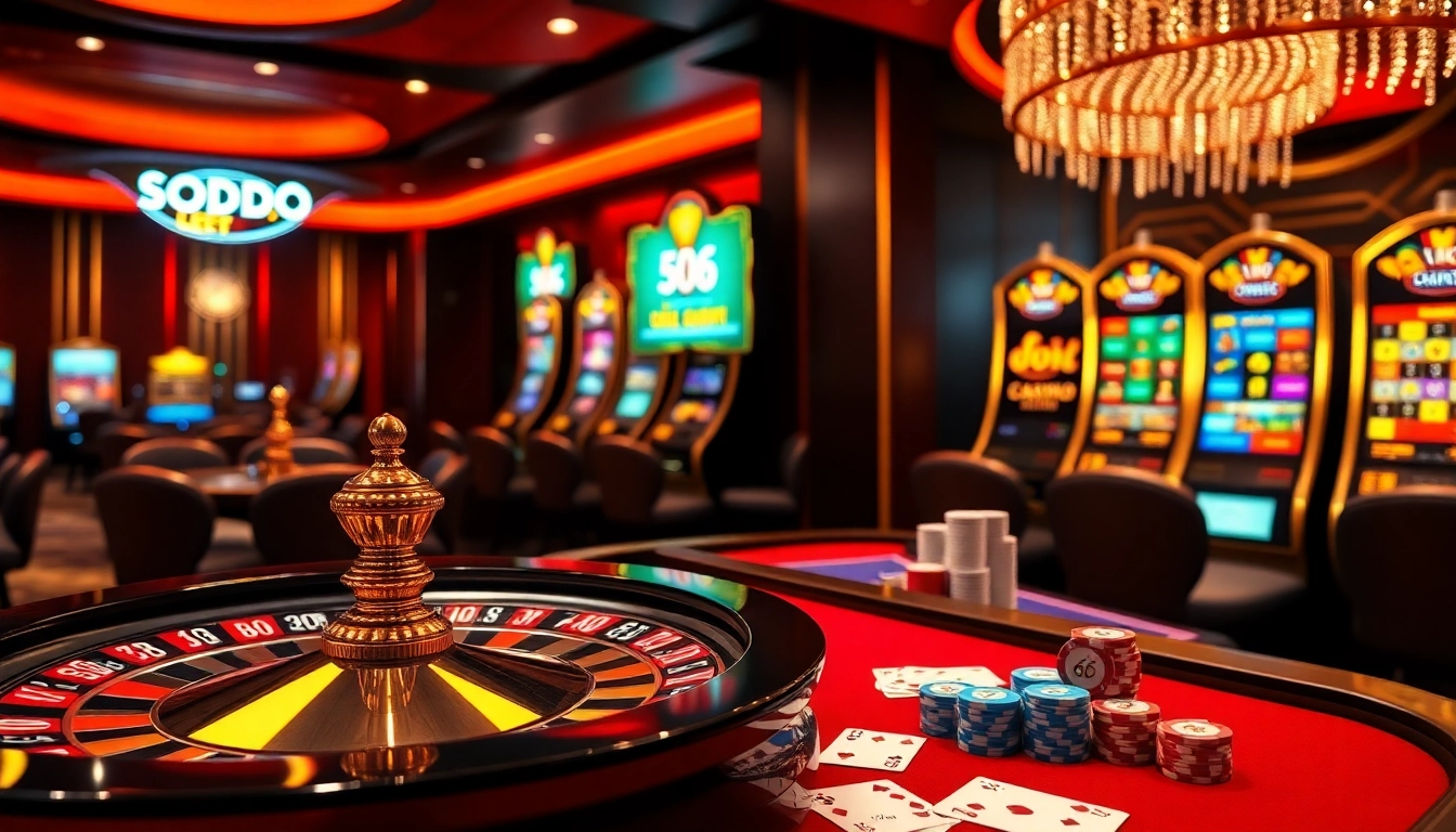 SODO CASINO 66 displays vibrant casino tables filled with poker chips and cards.