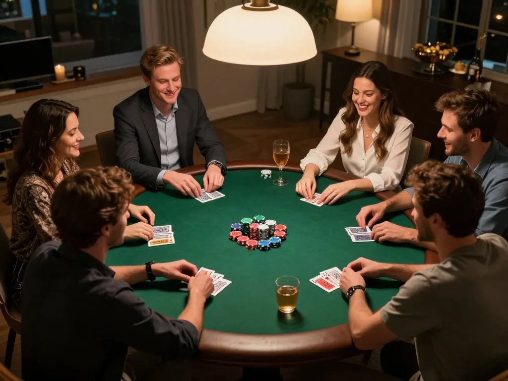 BK8 players enjoy a thrilling home poker night filled with cards and laughter.