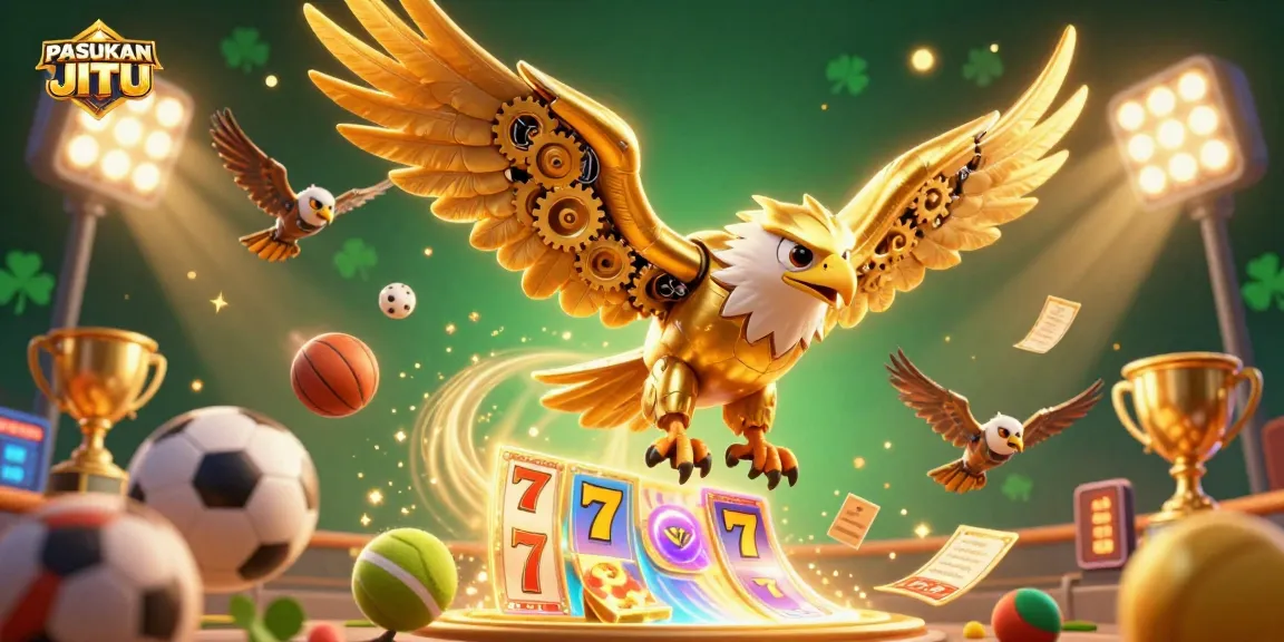 PASUKAN JITU offers exciting gambling with dynamic game elements and a golden eagle in action.
