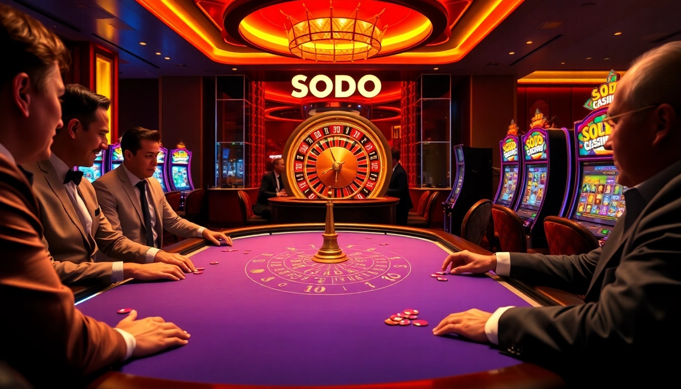 Experience SODO CASINO excitement with vibrant players enjoying blackjack and roulette.
