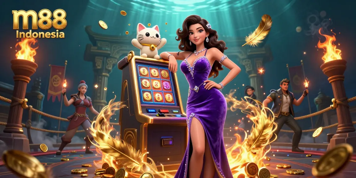 Putar gulungan di m88 Indonesia bersama wanita glamor yang merayakan kemenangan jackpot-nya di samping kucing keberuntungan yang ceria.