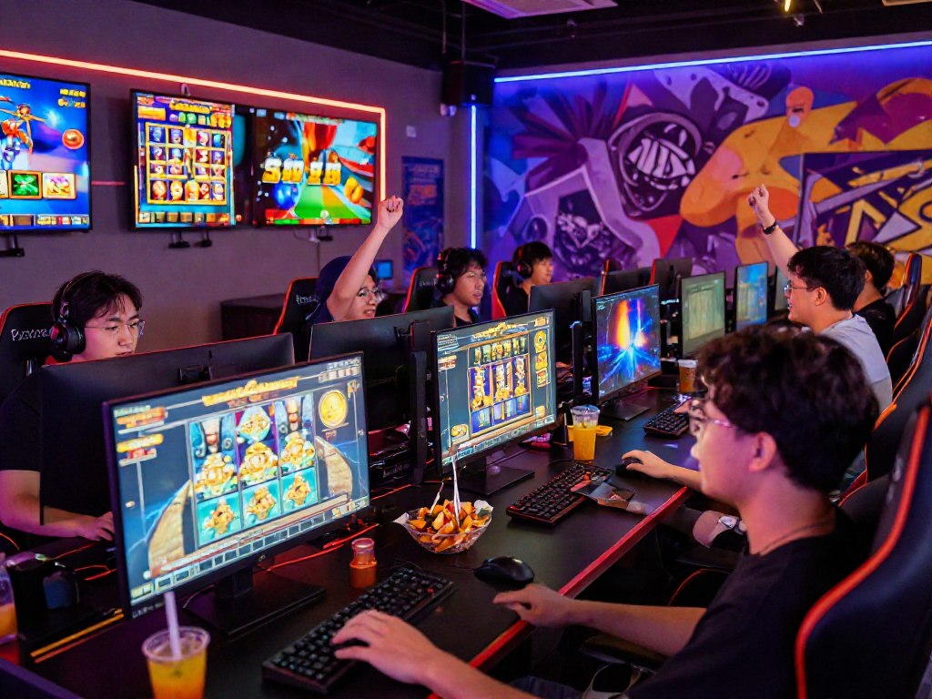 Exciting online gaming scene featuring players enjoying slot gacor games in a lively esports arena.