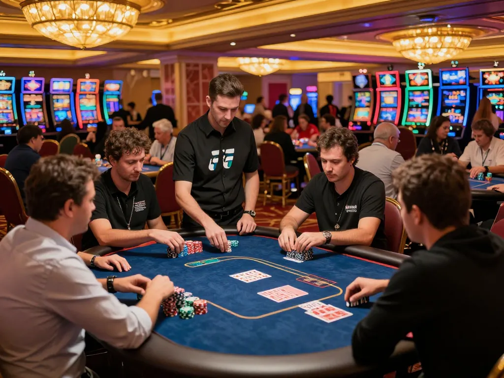 Players engaging in intense poker gameplay at UGDEWA casino with competitive atmosphere