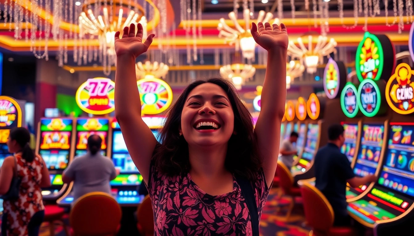 Exciting gameplay at Singapore Slots machines lights up a vibrant casino atmosphere.