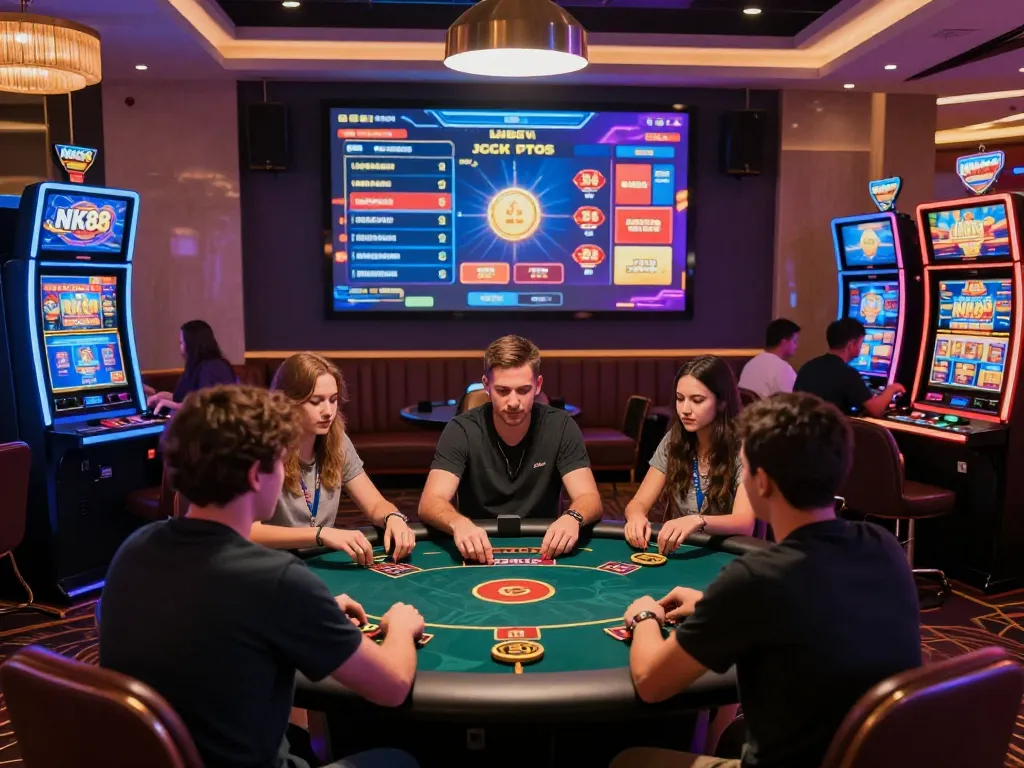 Engaging scene of players enjoying various games at NK88 online gaming platform, highlighting excitement and community spirit.