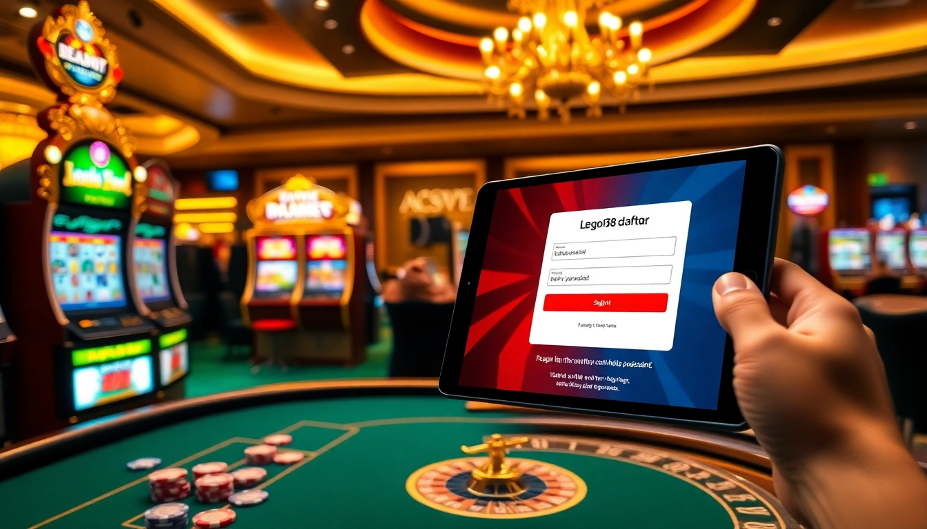 Experience the excitement of 'lego138 daftar' with vibrant casino visuals showcasing immersive gambling activities.