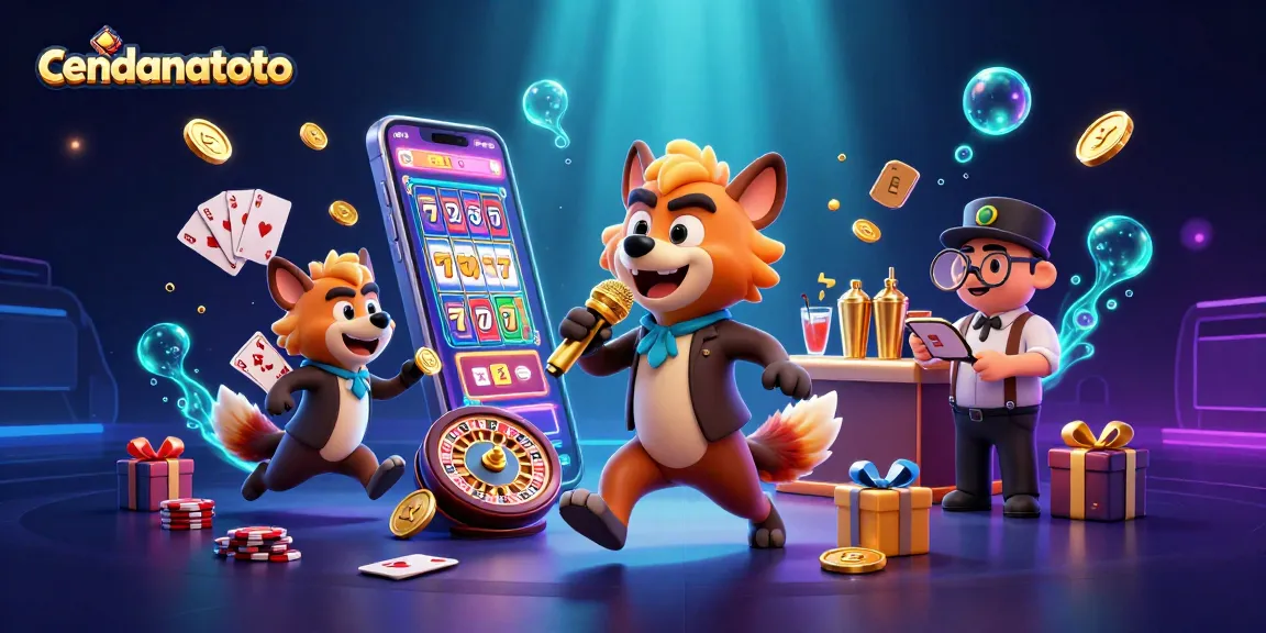 Engage with cendanatoto's vibrant casino scene featuring cartoon hyenas and exciting game elements.