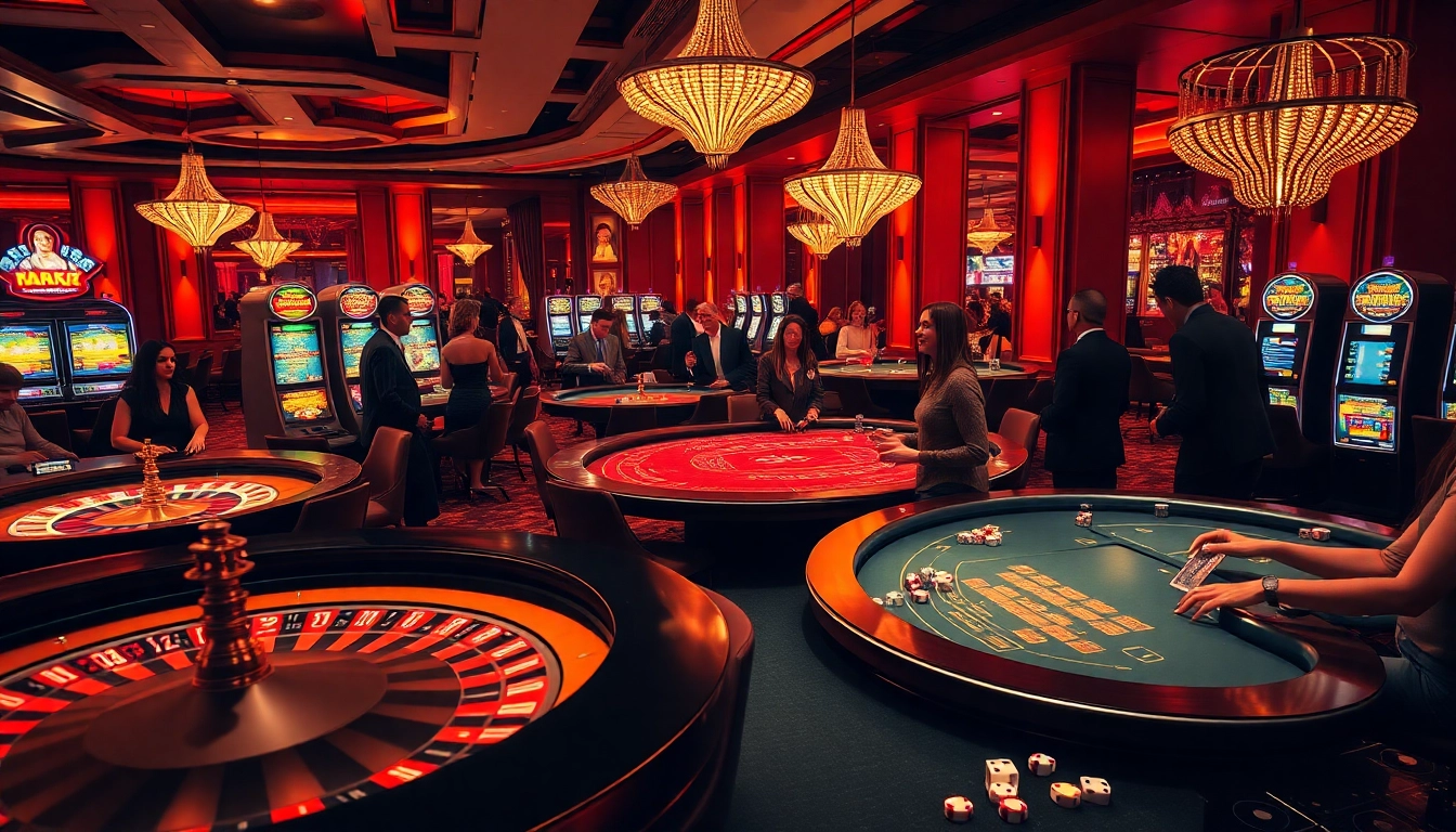 SODO casino scene bustling with players at gaming tables and vibrant slot machines.