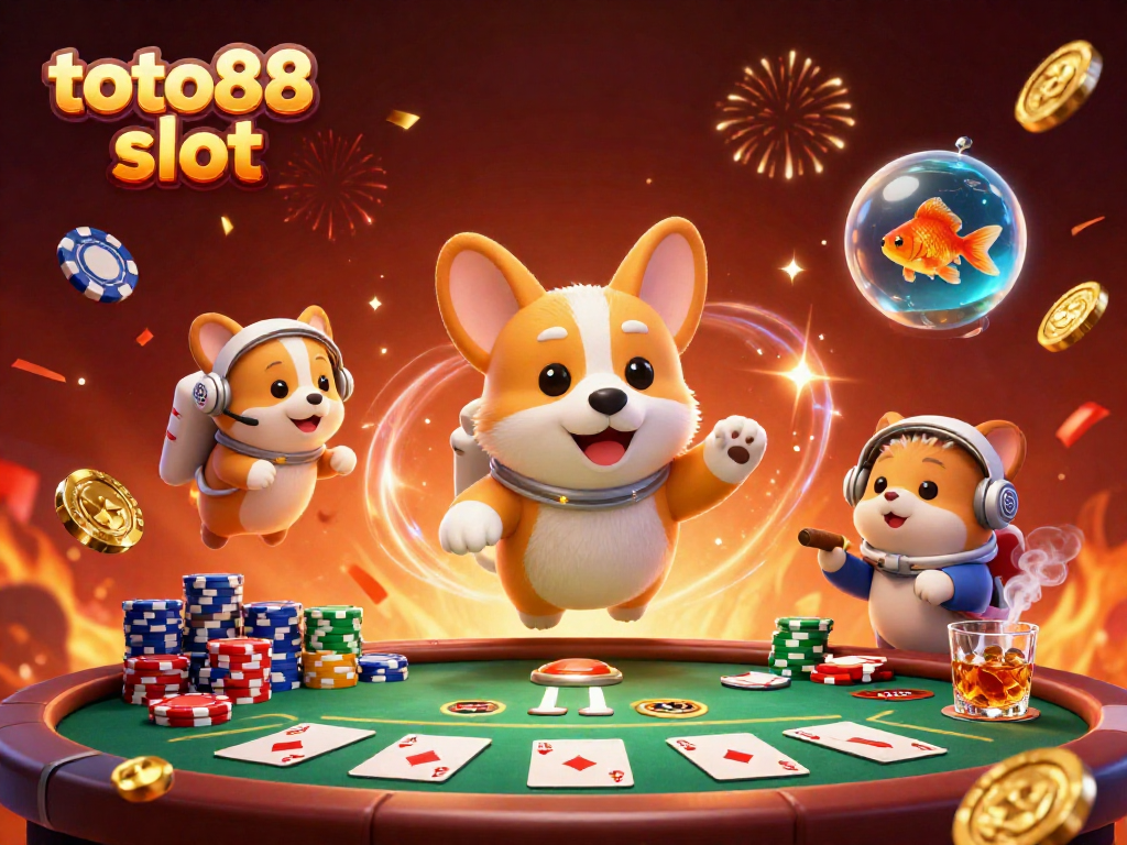 Win big with toto88 slot in this lively casino scene featuring an astronaut corgi!