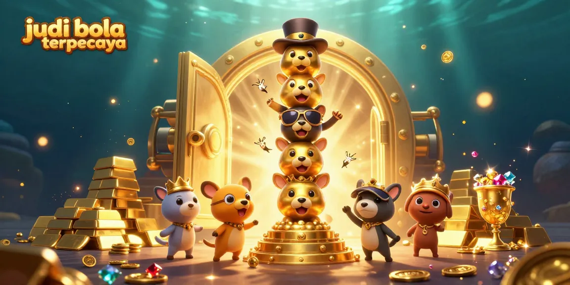 Experience judi bola terpercaya with golden totem pole and treasure vault in a vibrant casino scene.
