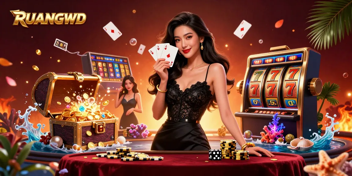 Engage with RUANGWD as the elegant Asian woman plays high-stakes poker in a luxurious casino.