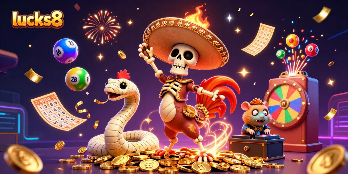 Engage with lucks8's vibrant 3D casino scene featuring characters celebrating amidst a dynamic gambling atmosphere.