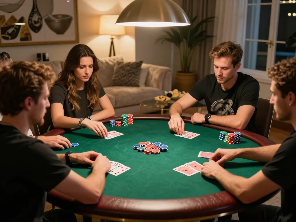 Naga303 poker night scene with friends enjoying competitive gameplay and lively social interaction.