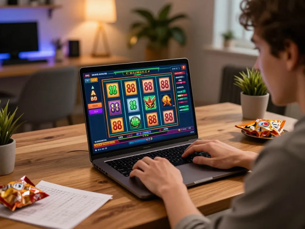 Engaging gameplay on a laptop showcasing an exciting 88 slot game interface with vibrant graphics