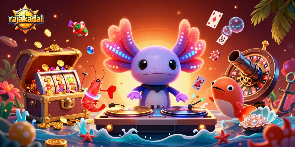 Rasakan keseruan bermain di rajakadal dengan DJ axolotl dan elemen kasino yang penuh warna.