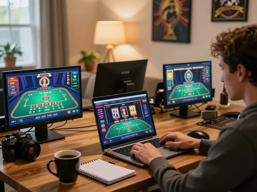N188 online casino gaming setup with player actively engaging with poker and slots.