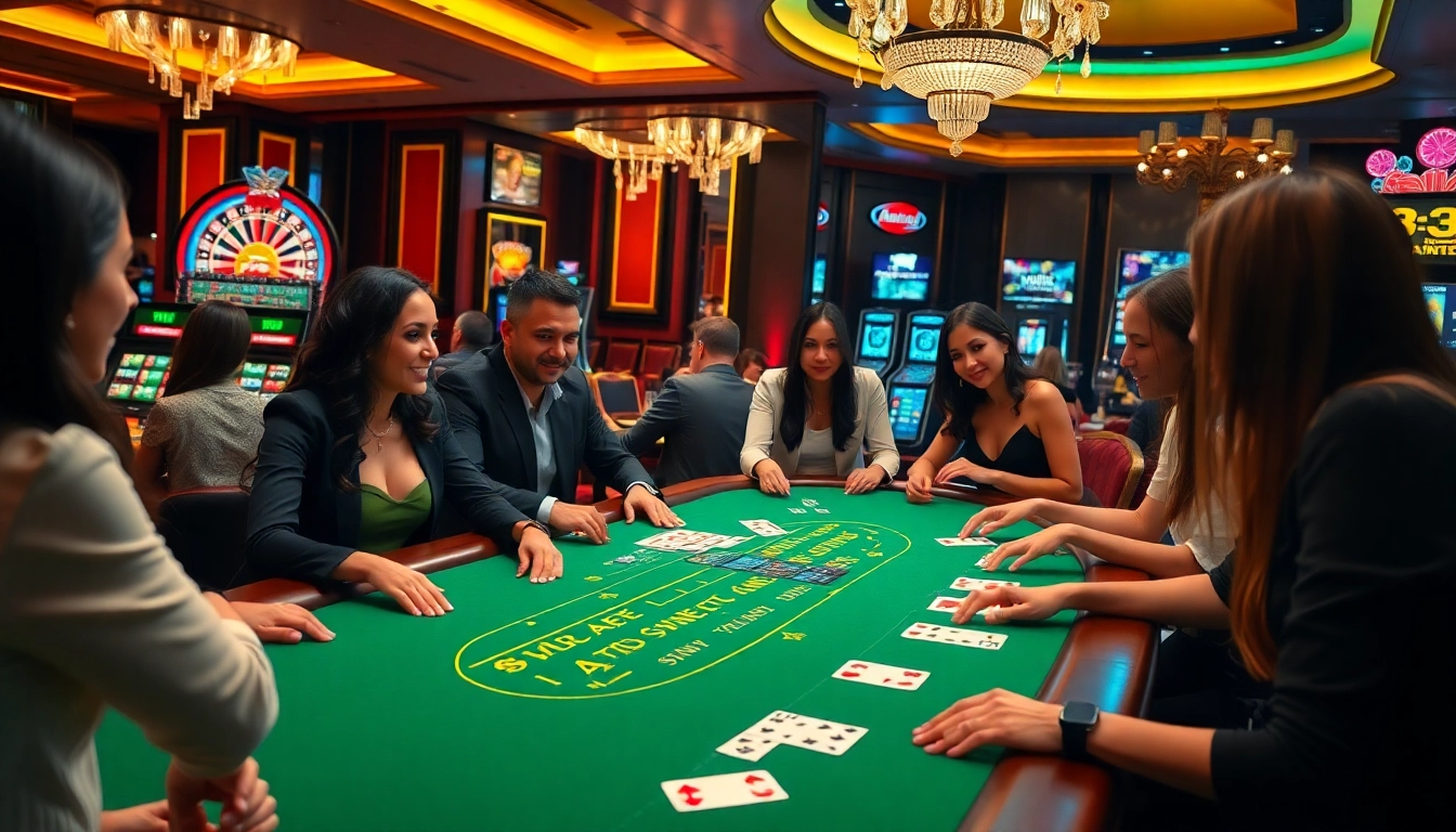Players enjoying an exciting game at FB88 casino, showcasing vibrant casino elements.