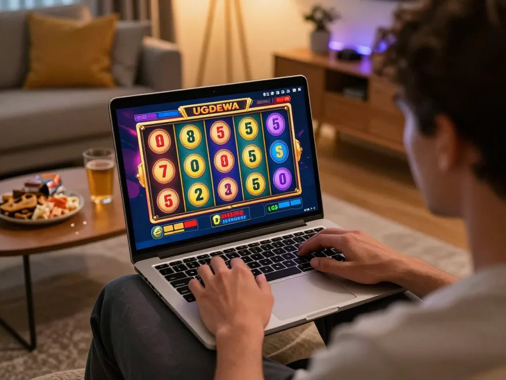 Experience engaging gameplay on UGDEWA with vibrant slot visuals in a cozy home setting