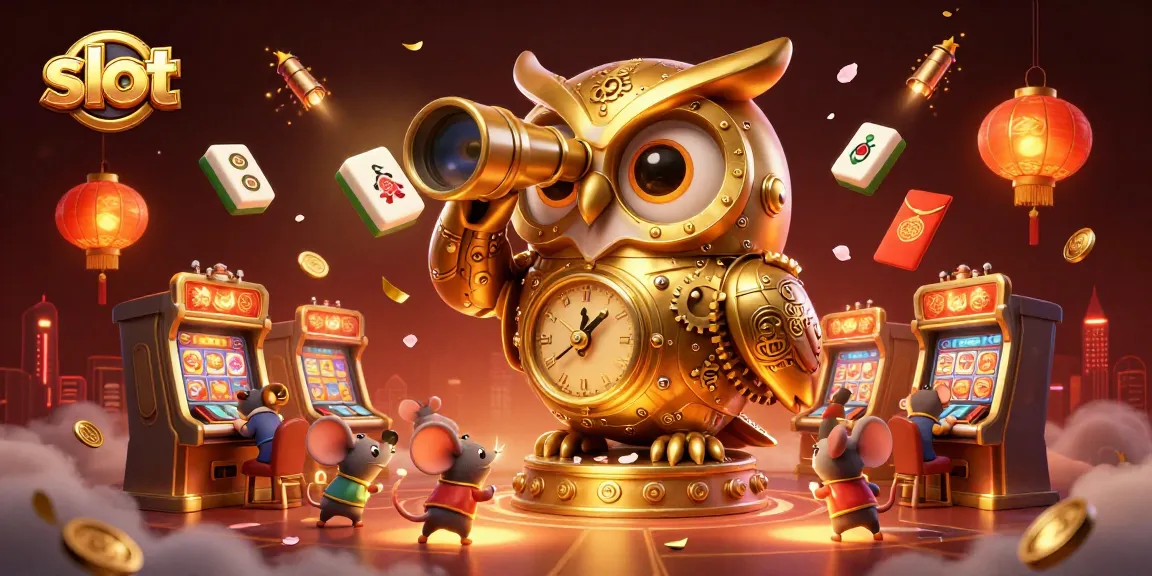 Engage with exciting slot gameplay featuring an owl overseeing a vibrant casino atmosphere.