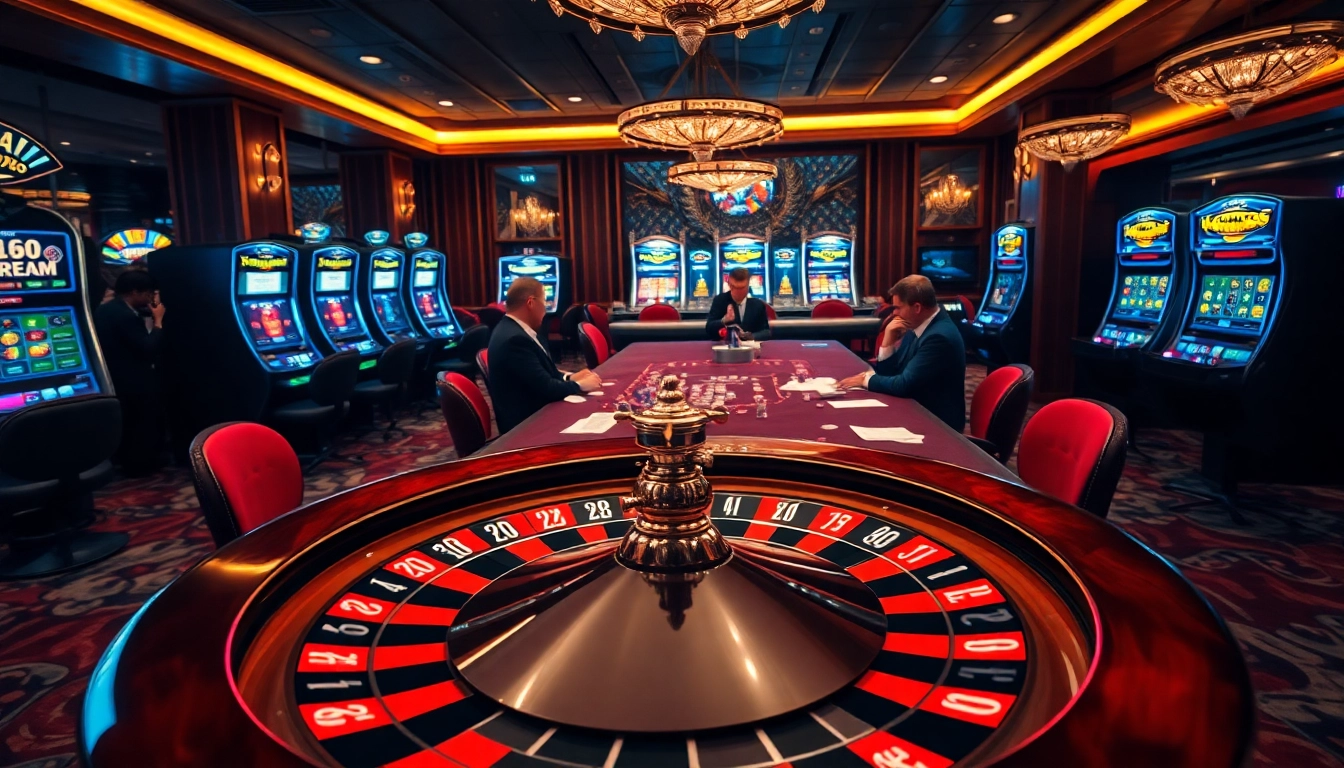 Engaging scene depicting an upscale casino with a lively roulette table and Ketquaxoso results, capturing the thrill of gambling.