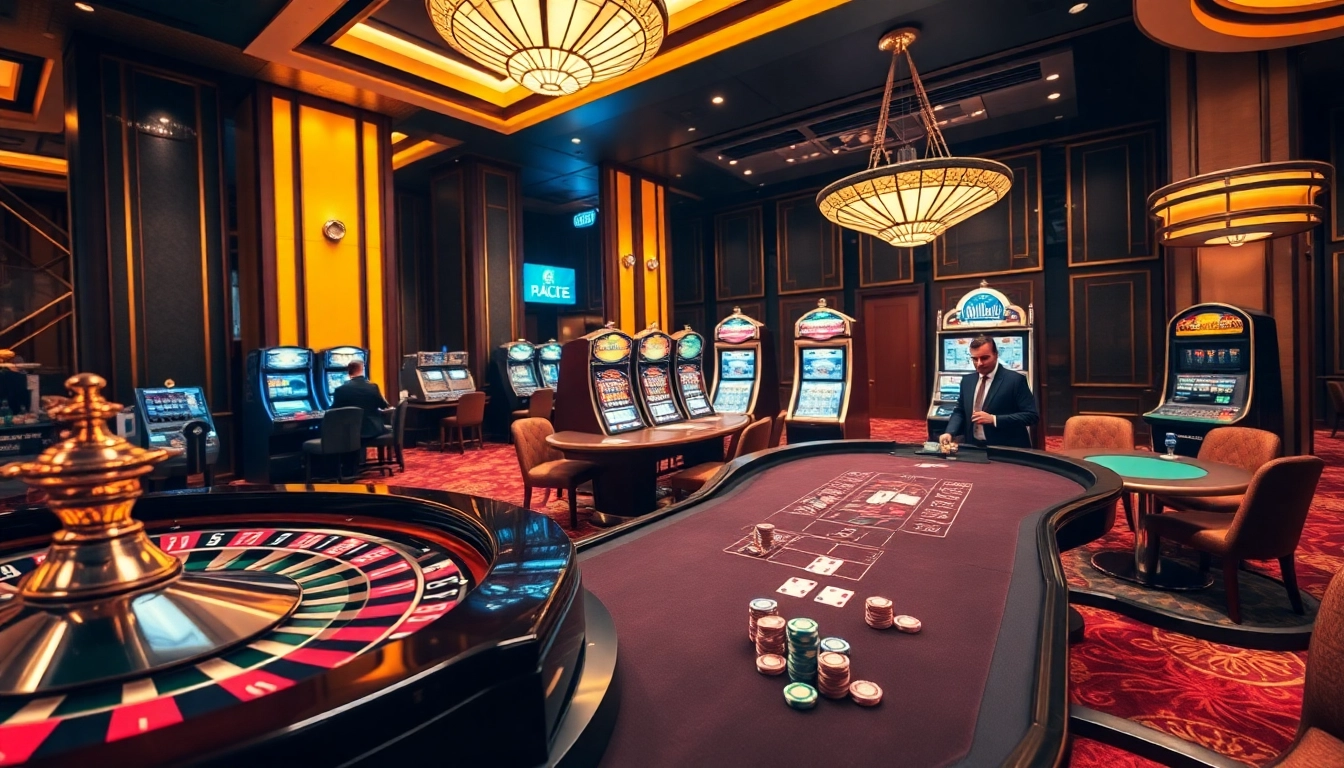 Experience the excitement of gambling at https://bem88.com with a vibrant poker game and roulette wheel scene.