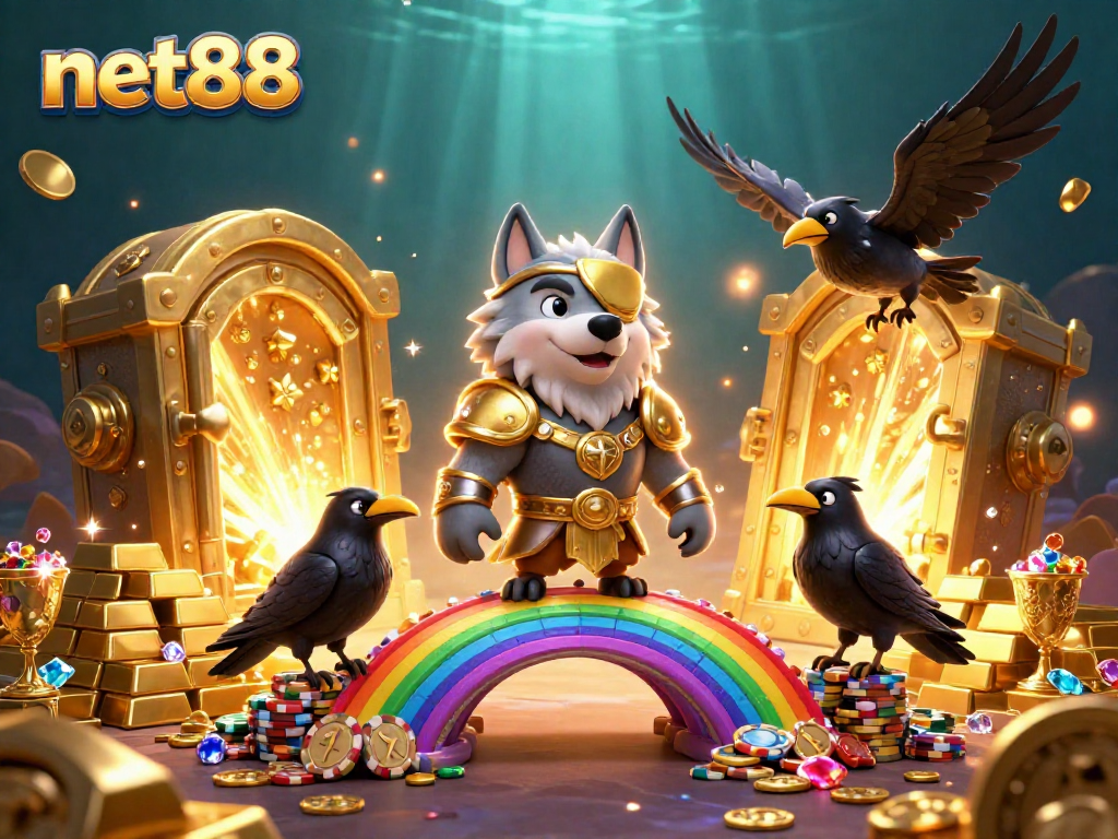 Win big with net88 at this vibrant Norse-themed casino scene brimming with treasures.