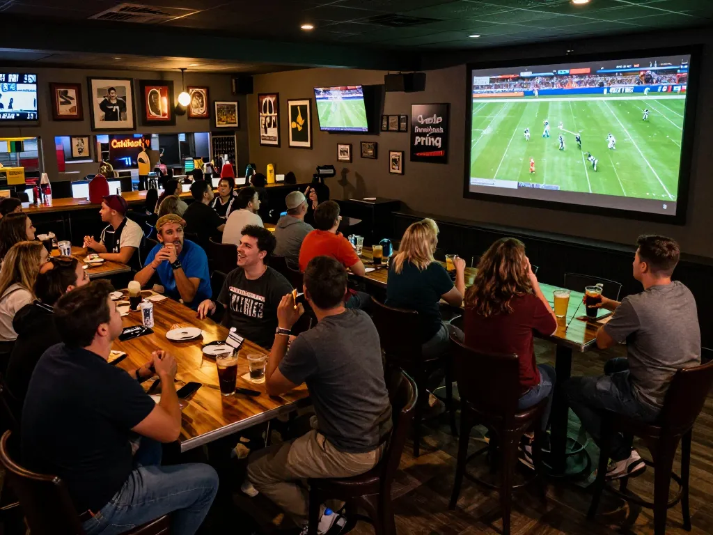 Cakhiatv fans enjoying live football match at an upscale sports bar
