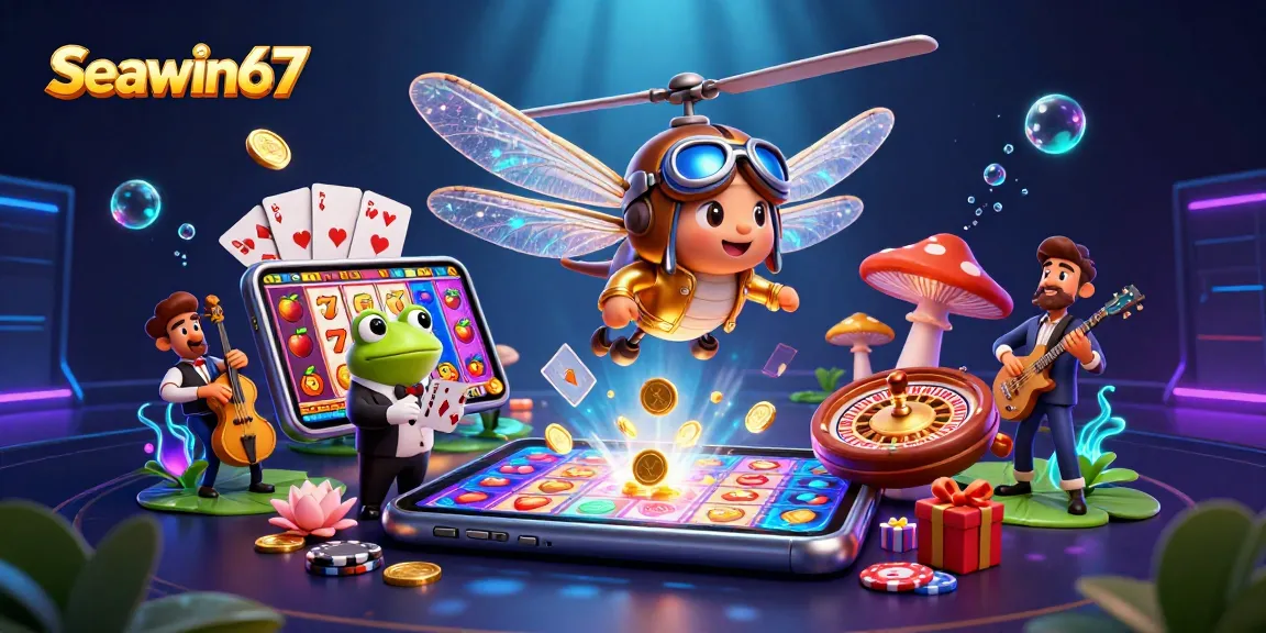 Seawin67 menghadirkan suasana kasino dengan helikopter capung, croupier katak, dan musisi cricket.